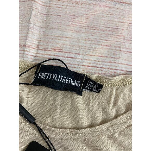 NWT Pretty Little Thing Beige Tie Waist Bodycon Dress - 4 - Picture 13 of 13